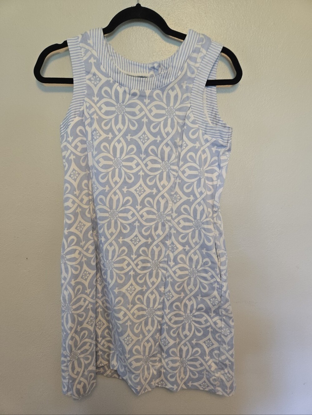 Gretchen Scott Sheath Dress Above Knee Sleeveless Cotton Blue White S